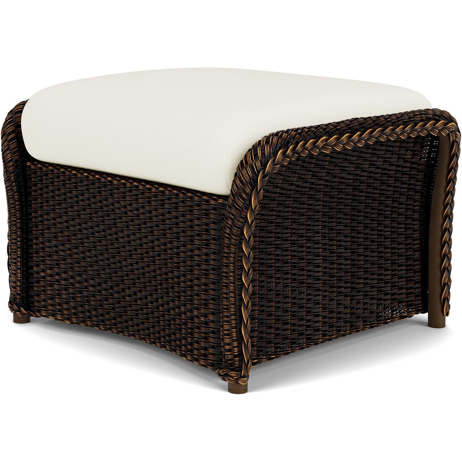Lloyd Flanders Weekend Retreat Woven Ottoman in Mink Finish W/ Sailcloth Salt Fabric - Back Right thumbnail