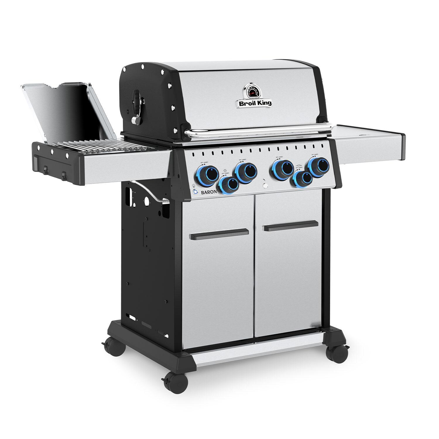 Broil King 677344 Baron S 490 PRO IR 4 Burner Propane Grill w/ Side Burner - Angled Right - Side Burner Side - White Background thumbnail