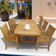 Compass 7 Piece Teak Patio Dining Set W/ 64 X 43 Inch Rectangular Extension Table By Royal Teak Collection