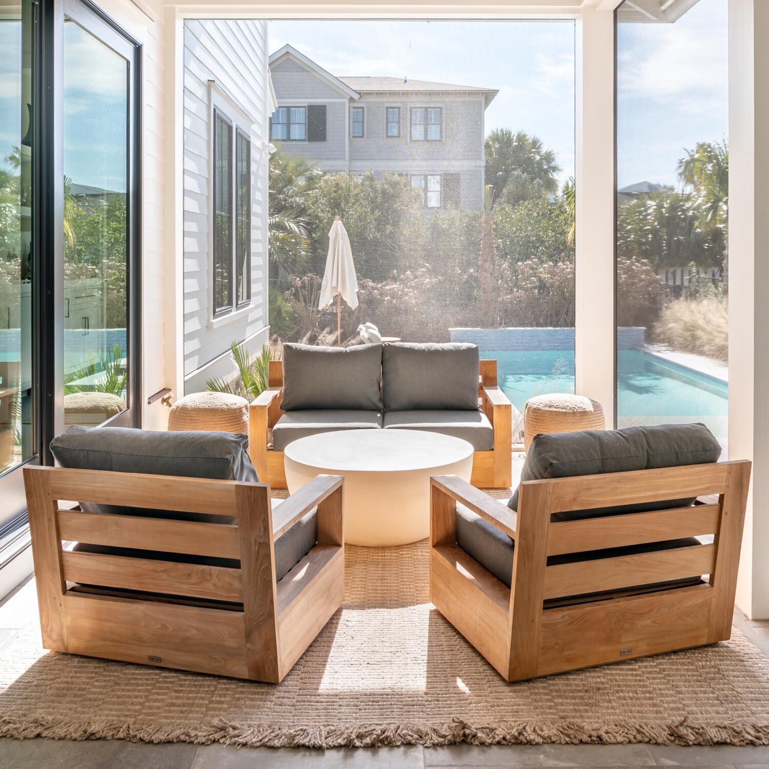 Teak + Table Atlantic Teak Patio Loveseat in Granite - Lifestyle thumbnail