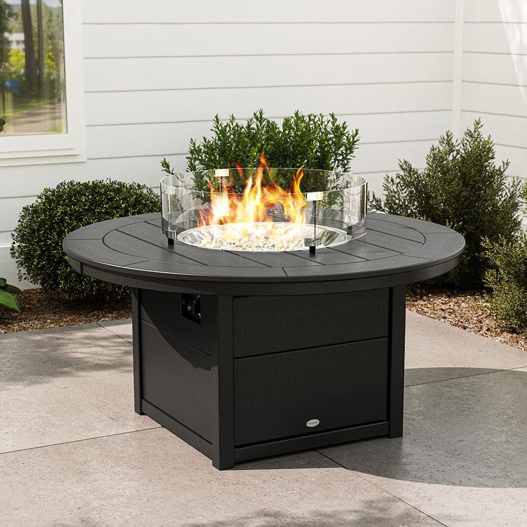 48 Inch Round Recycled Plastic Propane Fire Pit Table in Black by POLYWOOD