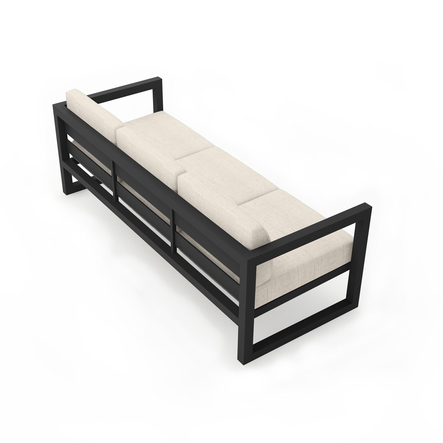 Lakeview MSTYCV-BK-S-CS Misty Cove 3 Person Aluminum Sofa in Black w/Cast Silver Cushions by Lakeview Outdoor Designs - Angled Back - White Background thumbnail