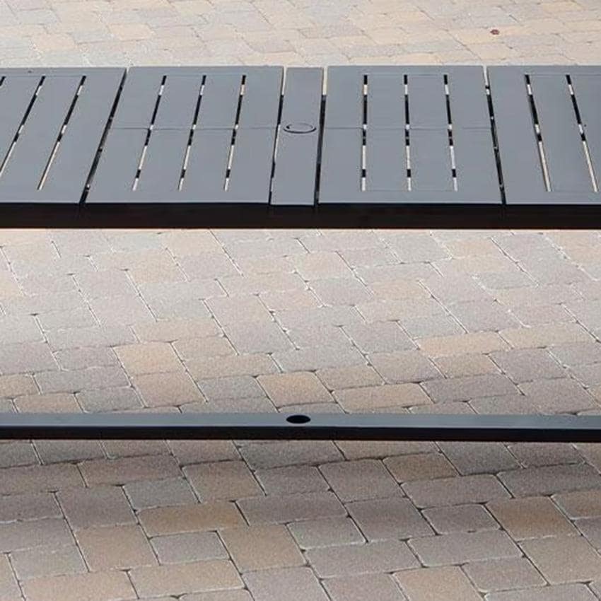 Atlantis 91 X 114 Inch Rectangular Antique Bronze Aluminum Dining Table w/ Extension By Darlee - Umbrella Holes - Detail thumbnail