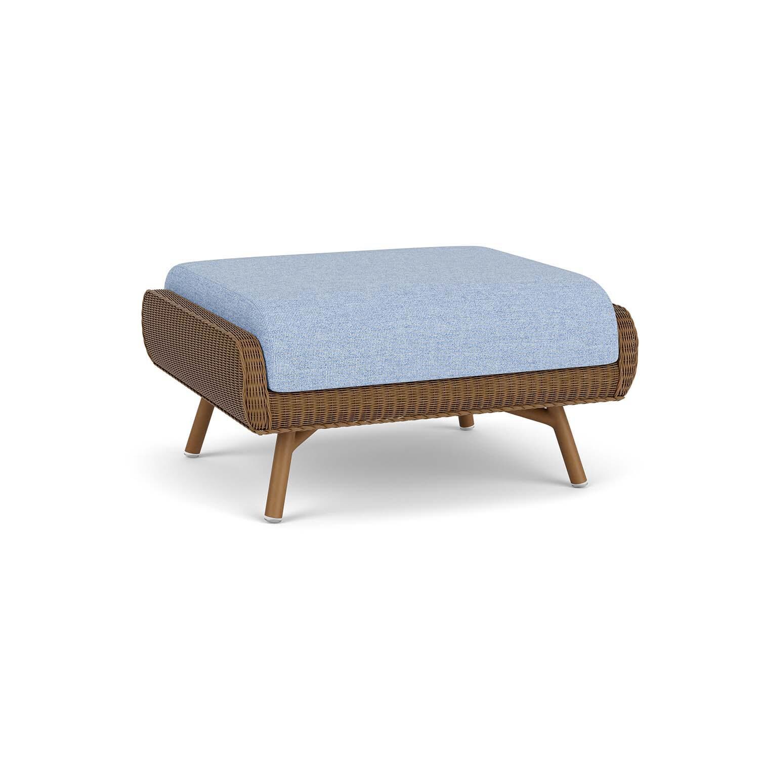 Lloyd Flanders Essence Ottoman W/Demo Skyway Fabric - Hickory Finish - Back Left thumbnail