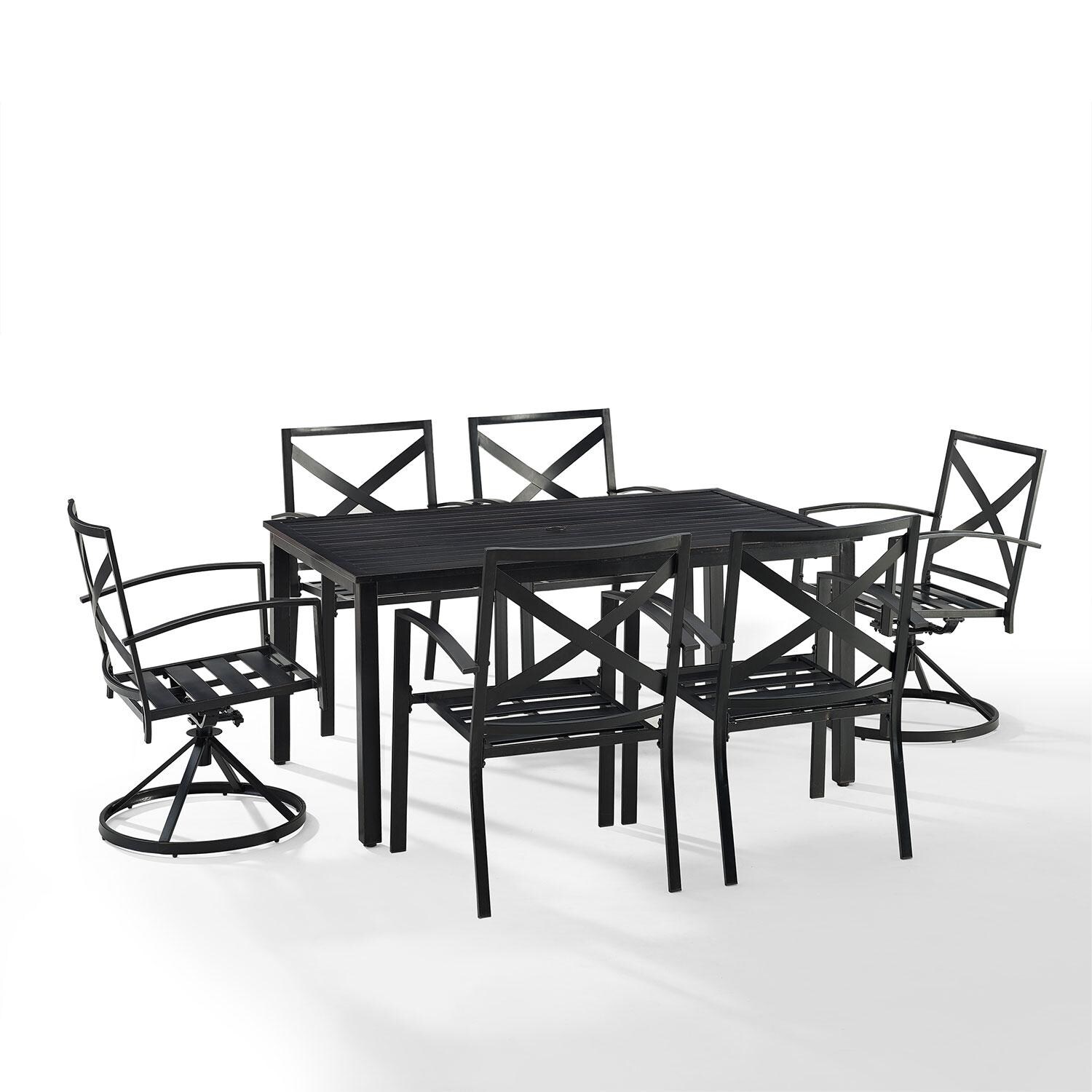 Ultimate Patio UP-82256BZ-OL 7Pc Outdoor Dining Set in Oatmeal W/ Dining Chairs & Swivel Chairs - Cushions Removed - White Background thumbnail