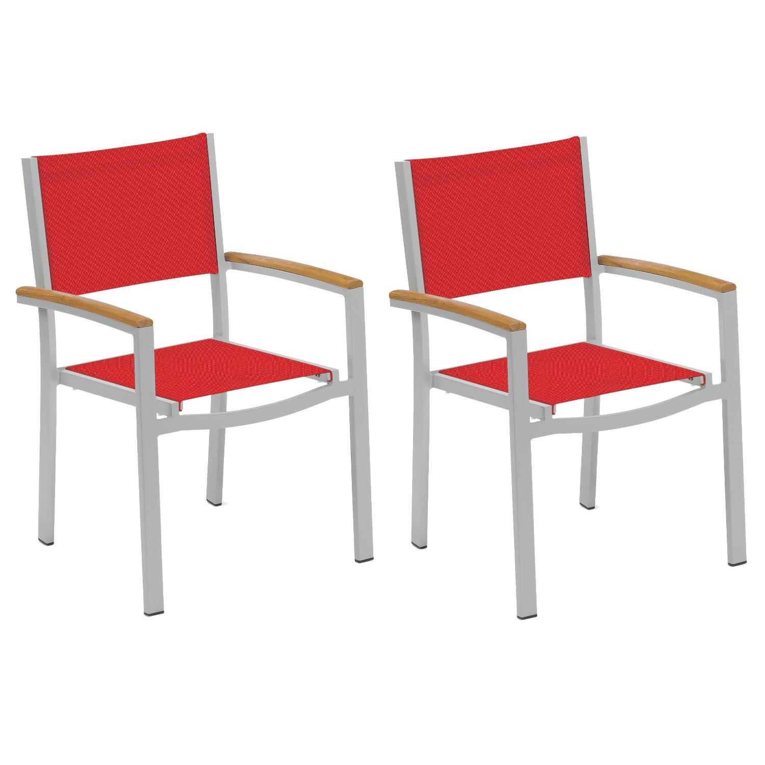 Travira 2 Piece Aluminum Patio Dining Arm Chair Set W/ Tekwood Natural Arm Caps By Oxford Garden - Red Sling thumbnail