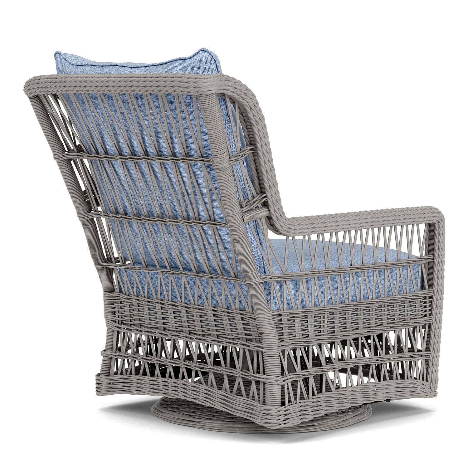 Lloyd Flanders Mackinac High Back Swivel Glider Lounge Chair in Putty Finish with Demo Skyway Fabric - Rear Right thumbnail