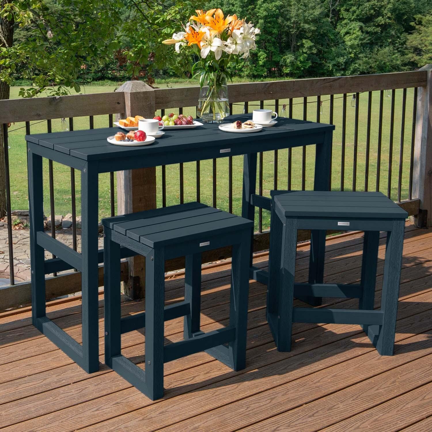 Lakeview Audubon 3 Pc Recycled Plastic Counter Height Balcony Dining Bar Set in Federal Blue - Front View - Lifestyle thumbnail