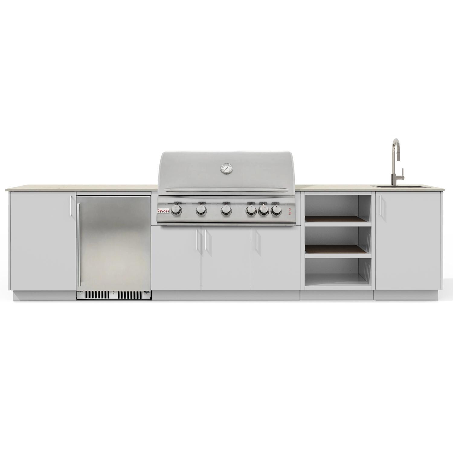 Urban Bonfire B-Breeze-40-Blaze-Danae-Chantilly Breeze 40 Outdoor Kitchen w/ Blaze Premium LTE Natural Gas Grill, Sink, Refrigerator, Danae Countertop & Chantilly Finish - White Background thumbnail