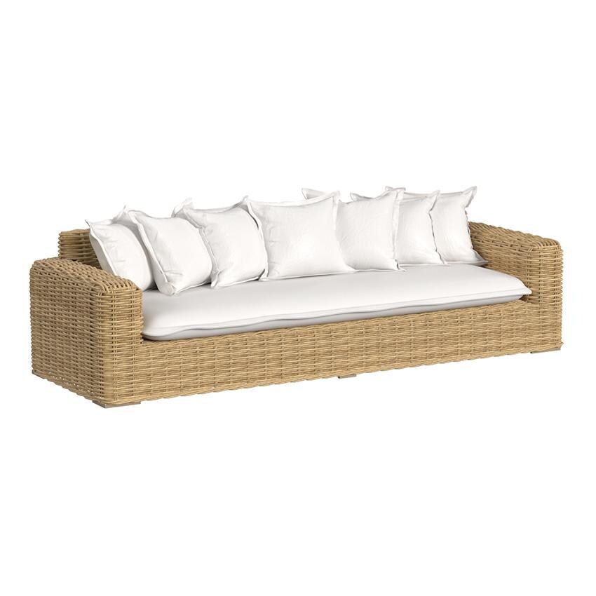 Playa 3 Person Resin Wicker Sofa in Medium Wood/Soothe Pearl by Sunset West