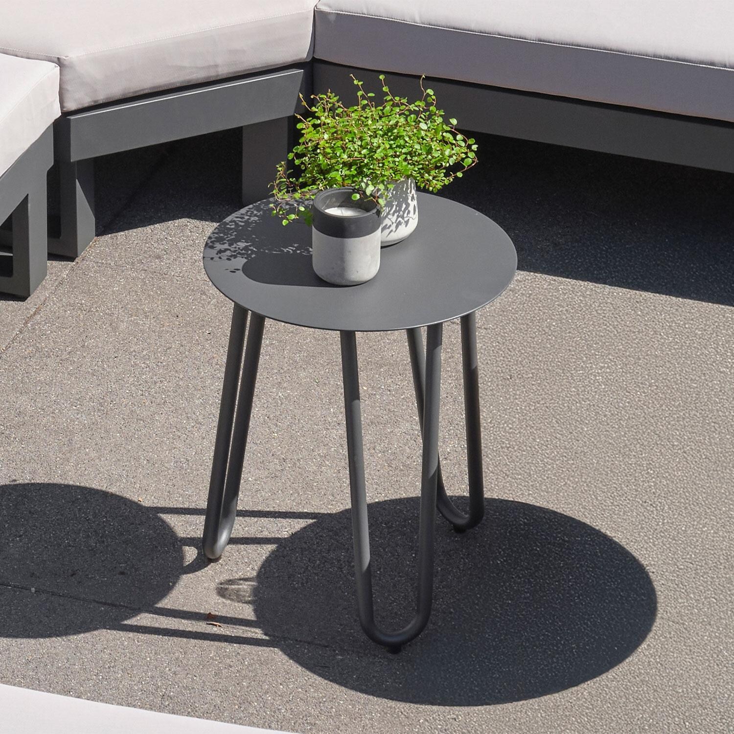 Blixum Aluminum Gray Round Side End Table By KETTLER - Patio - Lifestyle thumbnail
