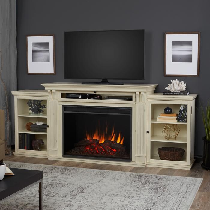 Real Flame 8720E-DSW Tracey Grand 84-Inch Electric Fireplace Entertainment Center - Distressed White - Lifestyle thumbnail