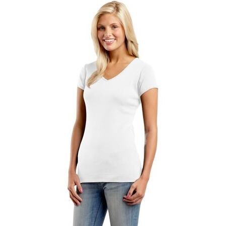 District Threads Ladies Perfect Fit 1x1 V-Neck T-Shirt 4XL - Bright White