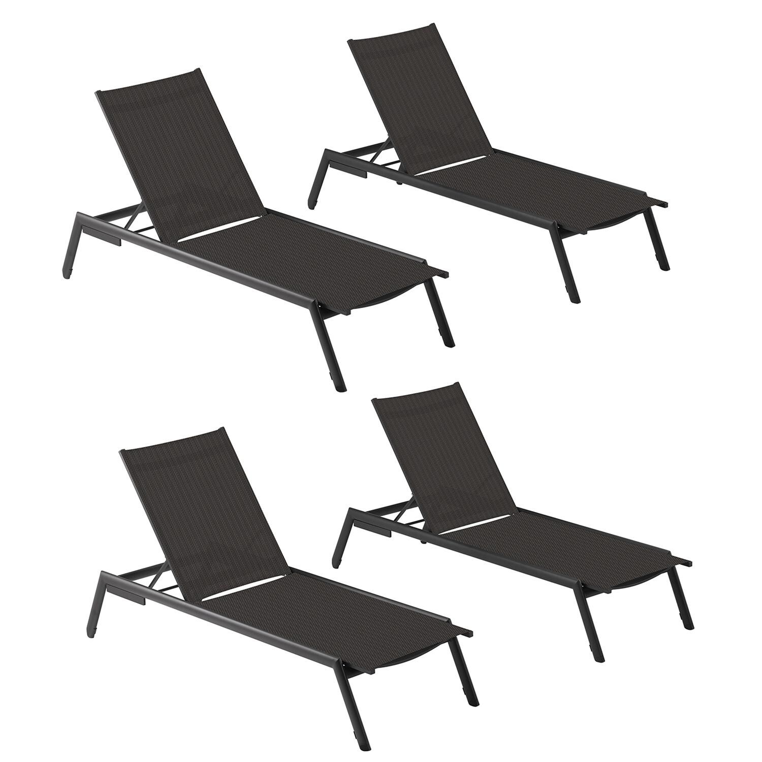Oxford Garden Eiland 4 Pc Aluminum Chaise Lounge W/ Ninja Sling in Carbon thumbnail