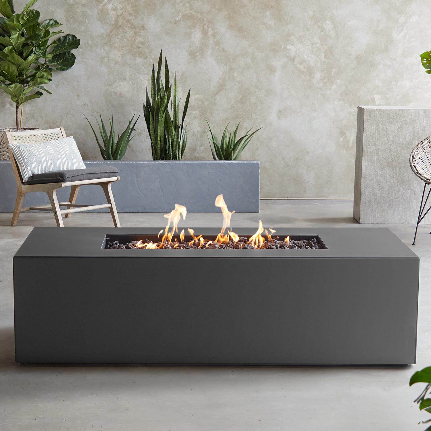Covewood 72 Inch Rectangular Aluminum Natural Gas Fire Pit Table in Slate By Lakeview Outdoor Designs
