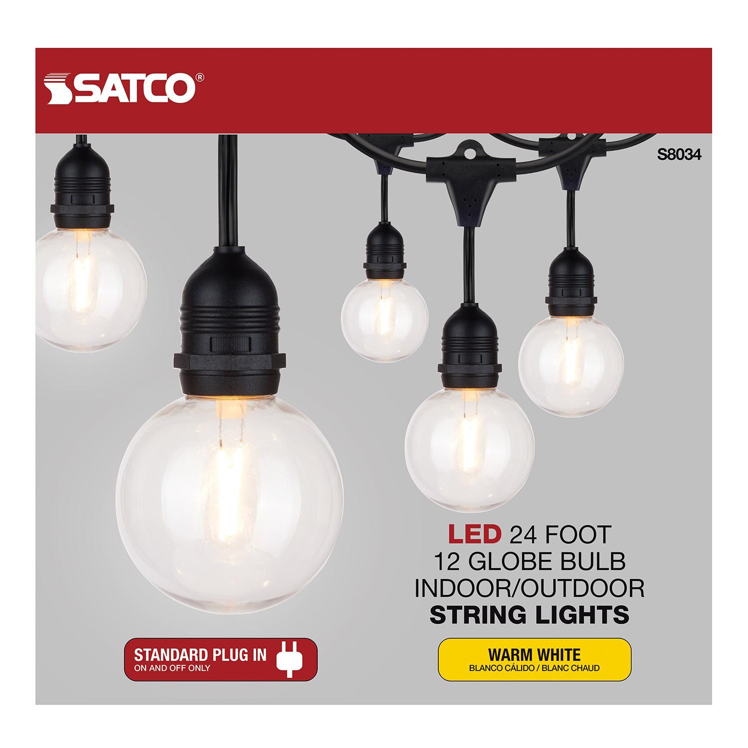 Satco S8034 LED 24 Foot 12 Globe Bulb String Lights - Packaging Front thumbnail
