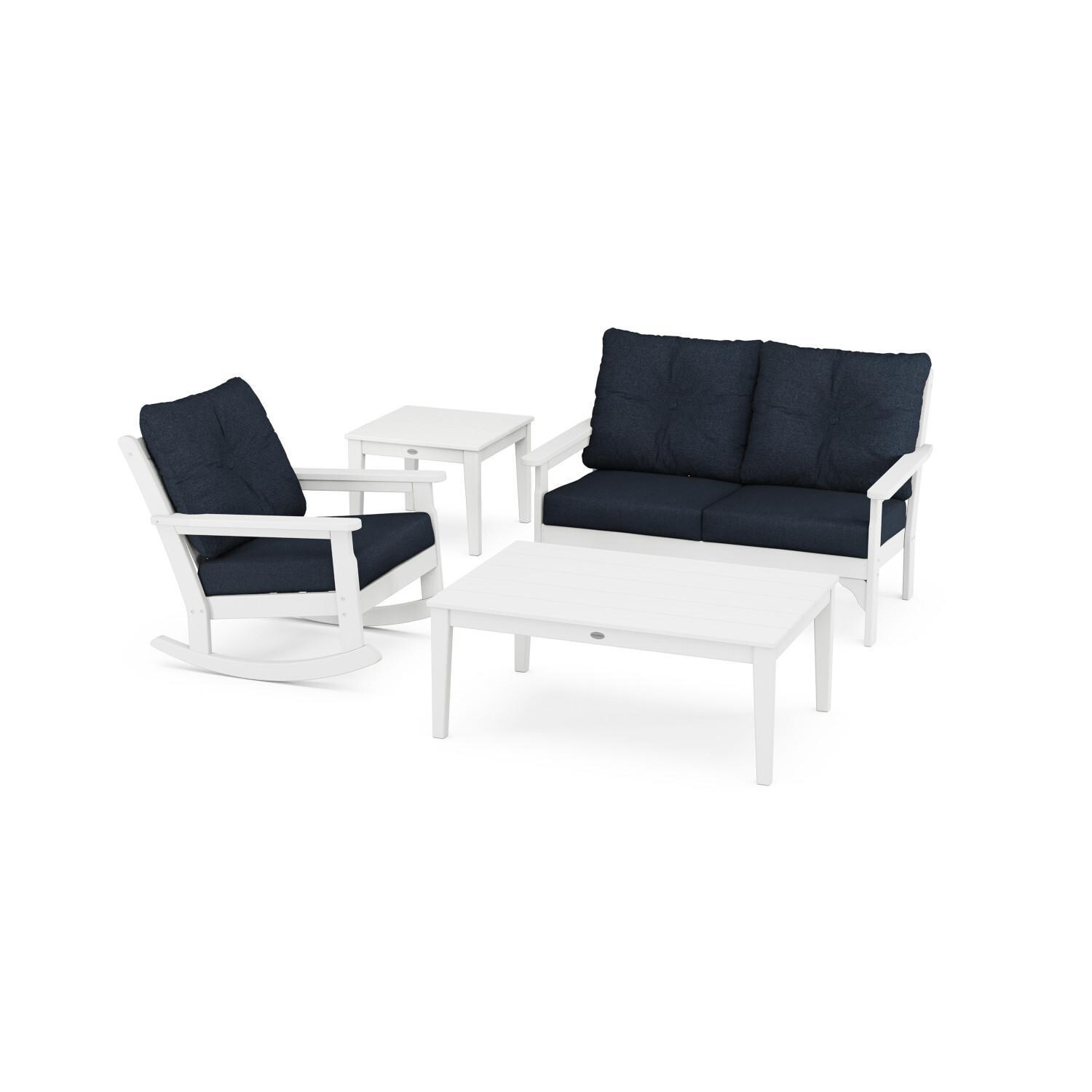 POLYWOOD Vineyard White & Marine Indigo 4-Piece Deep Seating Rocker Set thumbnail
