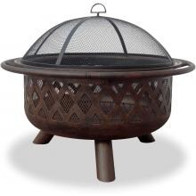 UniFlame 32 Inch Oil Rubbed Bronze Firebowl Fire Pit With Lattice Tree Design image