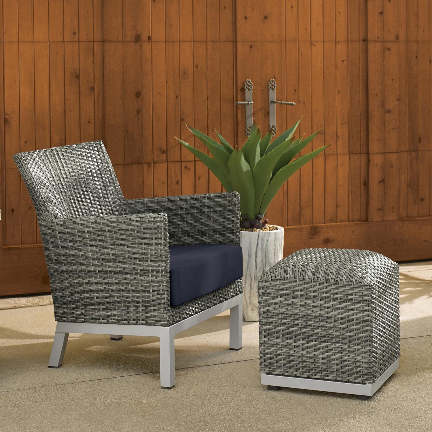 Argento 2 Piece Wicker Patio Seating Set W/ Ottoman By Oxford Garden - Midnight Blue