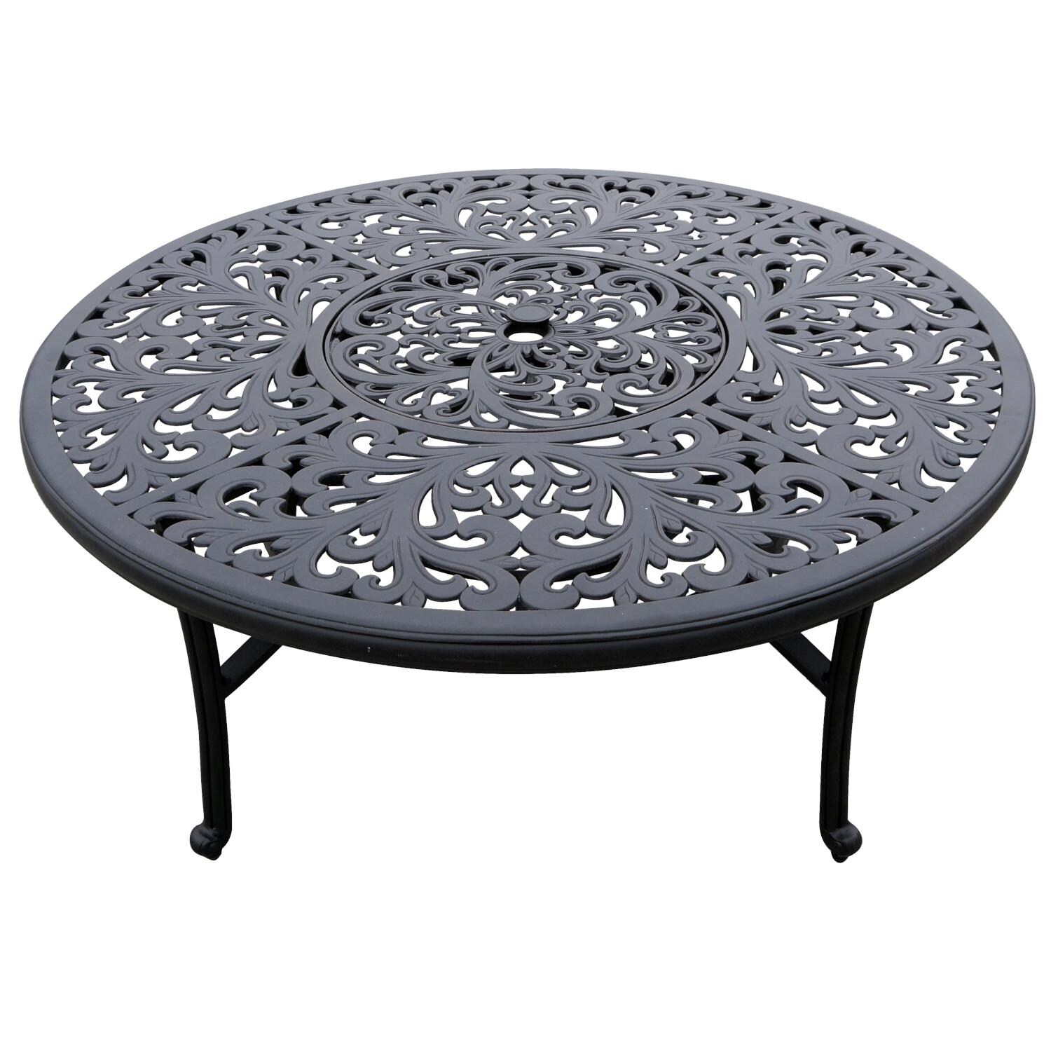 Darlee DL2058-5PC-80QB Santa Monica 5 Piece Cast Aluminum Patio Fire Pit Conversation Set W/ Ice Bucket & Sesame Cushions - Table Top Detail thumbnail