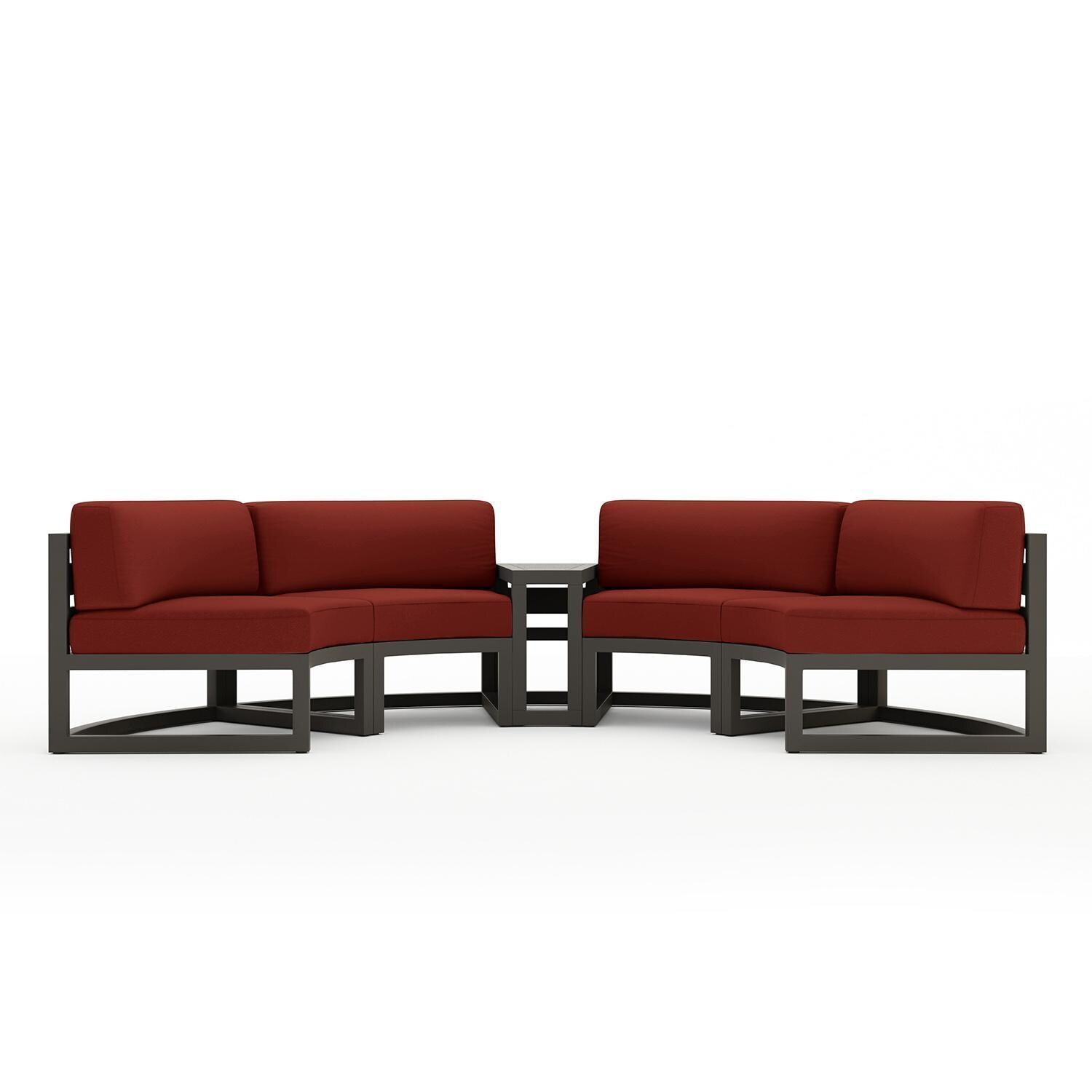 Misty Cove 3 Piece Curve Sectional Set in Slate w/End Table & Canvas Henna Cushions by Lakeview - Complete Set - White Background thumbnail