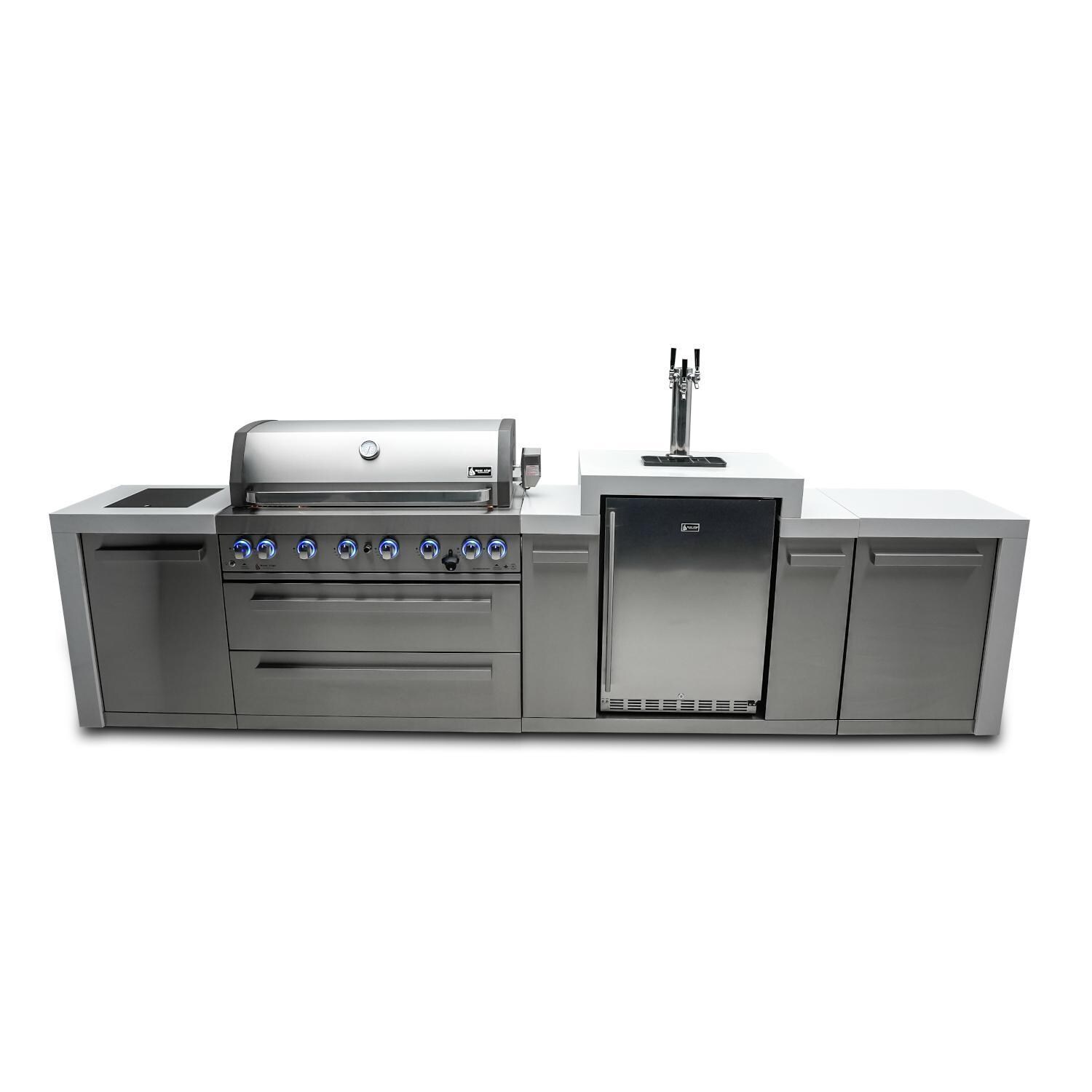 Mont Alpi Deluxe Series 12 Ft Natural Gas Outdoor Kitchen Island w/ Side Burner & Kegerator (Ships Propane w/ Conversion Kit) - MAi805-DKEG
