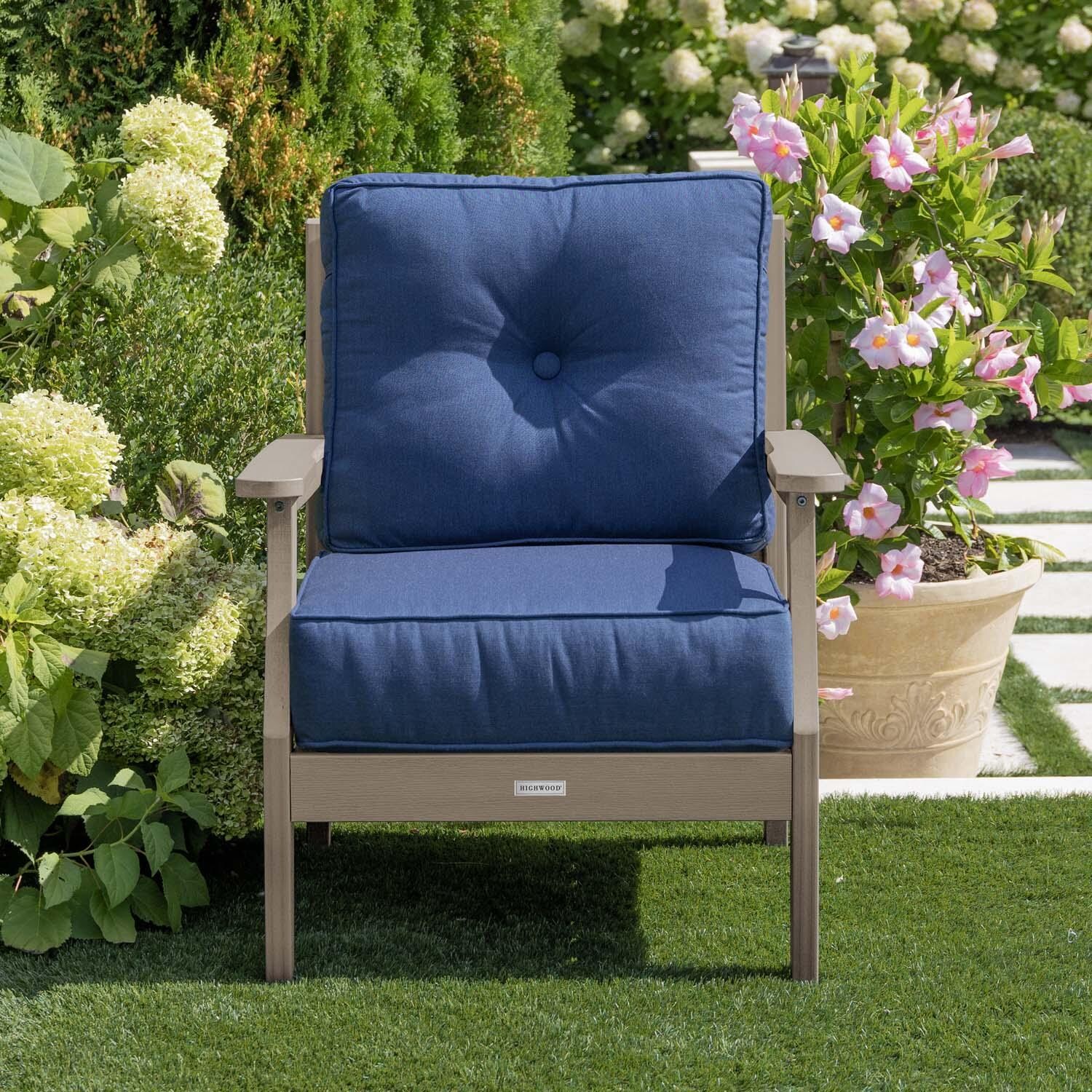 Blushing Bay Recycled Plastic Club Chair in Spectrum Indigo/Woodland Brown by Lakeview Outdoor Designs