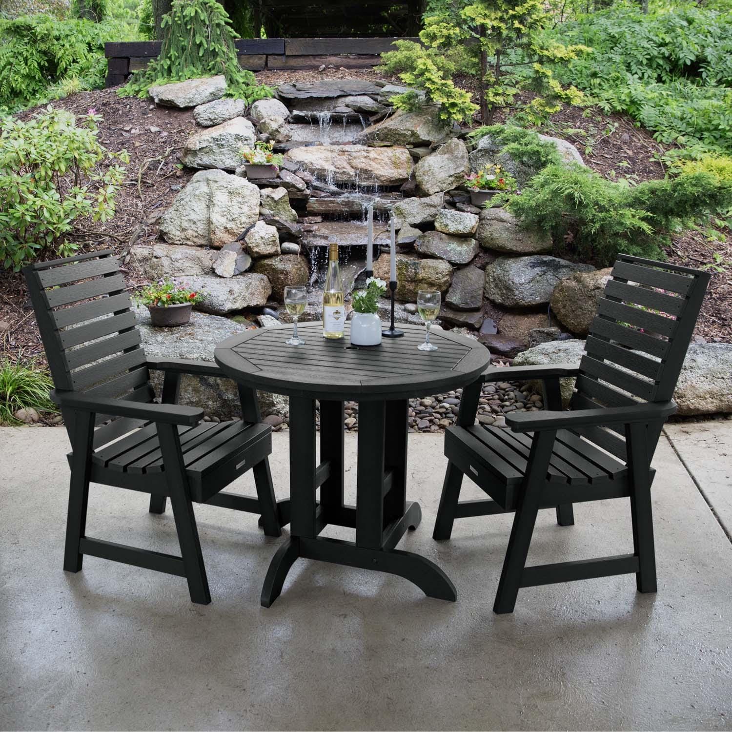 Lakeview Outdoor Designs Elm Pointe 3 Pc Recycled Plastic Round Dining Set in Black by - LV-DNW36-BKE