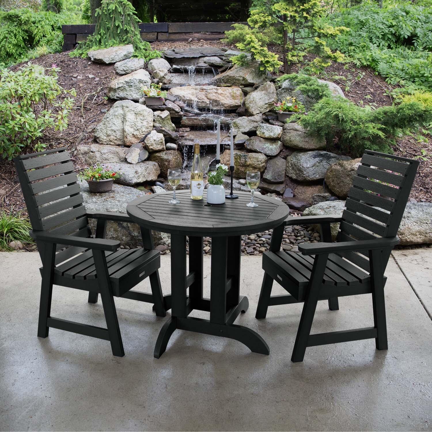 Elm Pointe 3 Pc Recycled Plastic Round Dining Set in Black By Lakeview Outdoor Designs - Lifestyle thumbnail