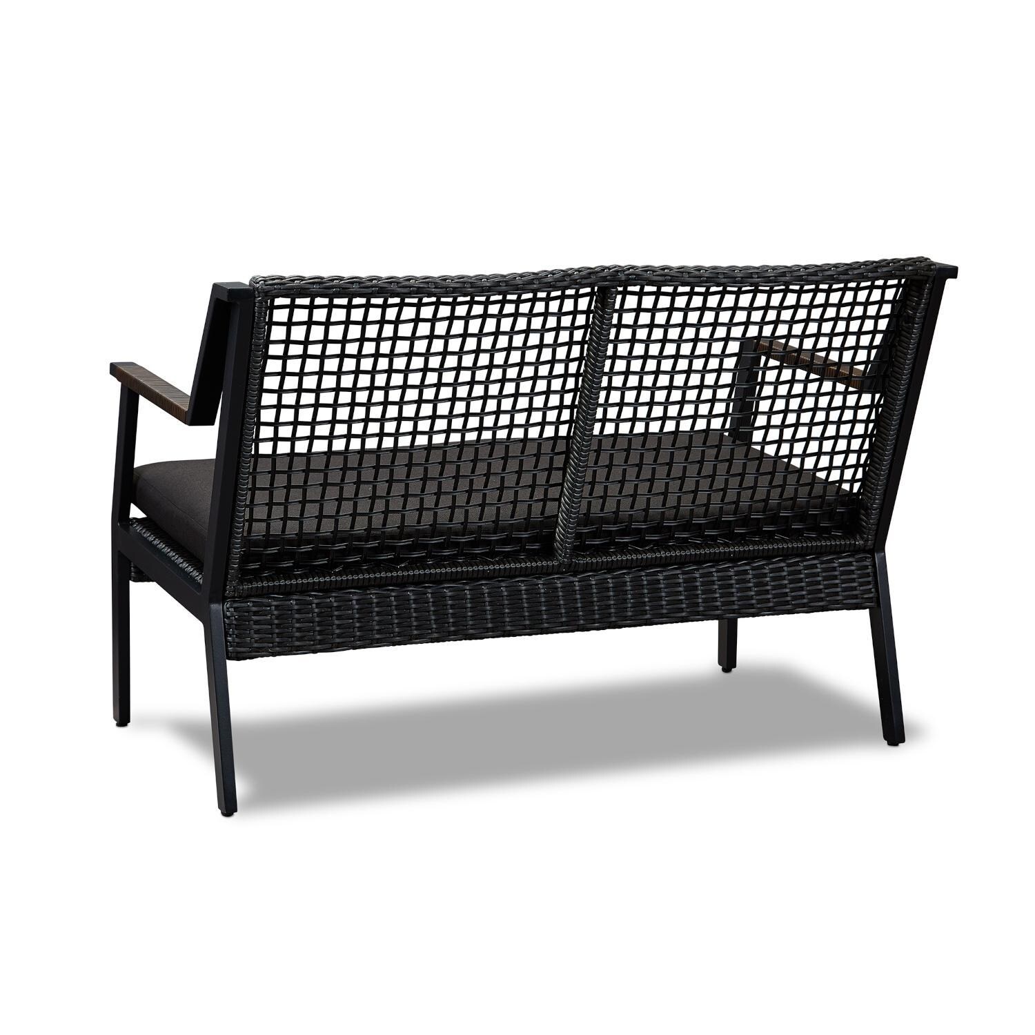 Lakeview Rustic Bay Black Aluminum Bench - Rear View - White Background thumbnail