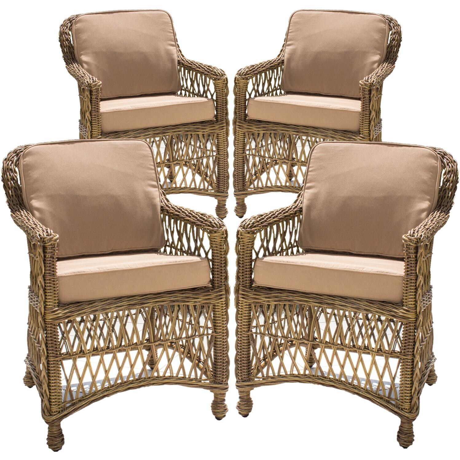 Everglades 4 Piece Honey Resin Wicker Patio Dining Chair Set W