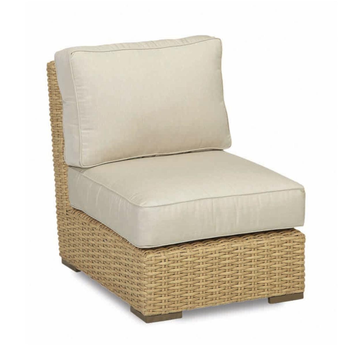 Leucadia Wicker Patio Armless Club Chair W/ Sunbrella Canvas Flax Cushions By Sunset West