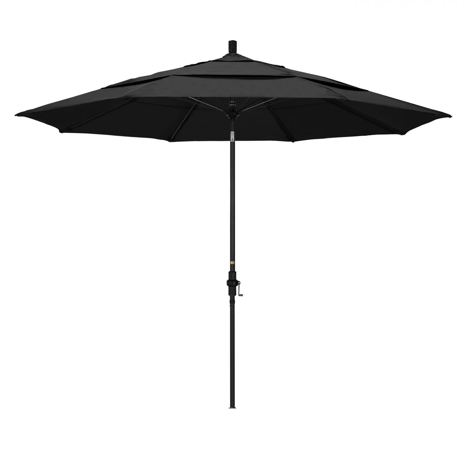California Umbrella 11 Ft. Octagonal Aluminum Collar Tilt Patio Umbrella W/ Crank Lift & Fiberglass Ribs - Matted Black Frame / Olefin Black Canopy image
