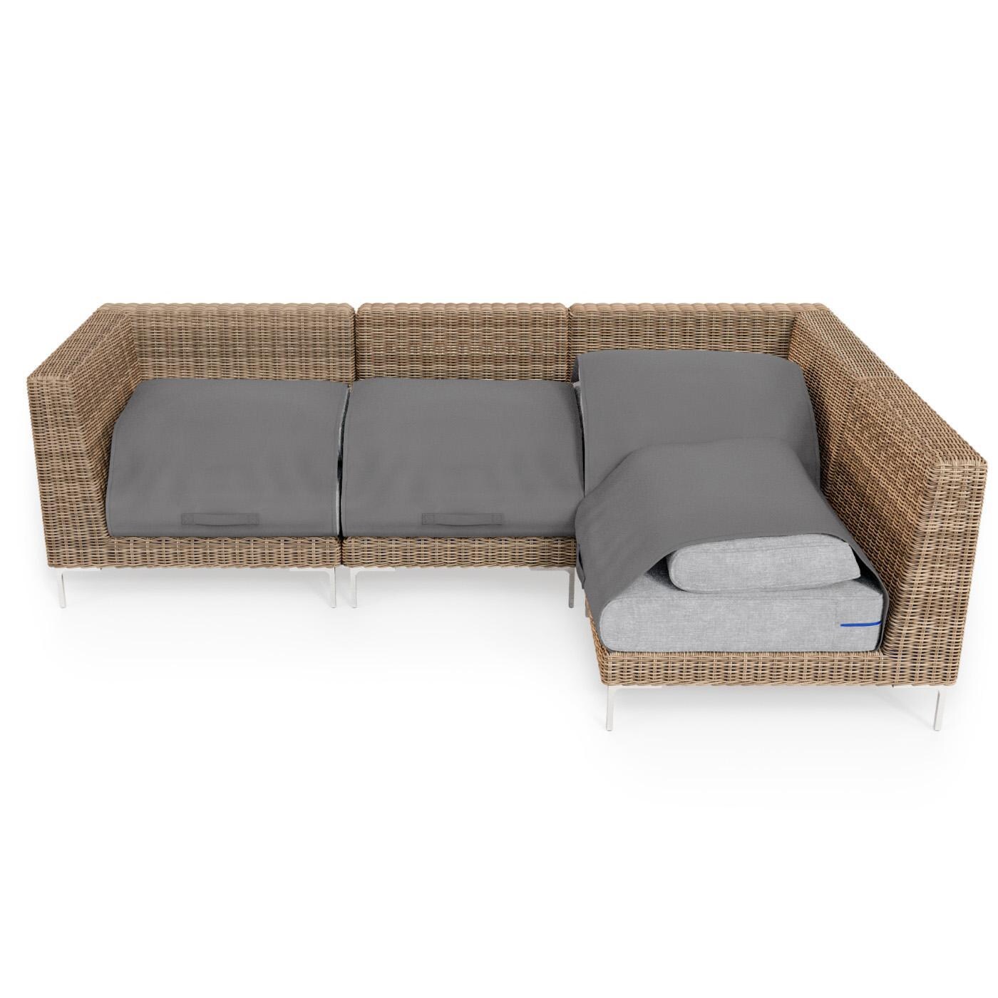 Outer PS-OUT-00102 Brown Wicker Outdoor L Sectional - 4 Seat - Fully Covered Cushions thumbnail