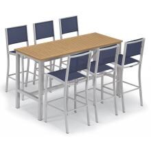 Travira 7 Piece Aluminum Patio Bar Set W/ 72 X 30 Inch Rectangular Tekwood Natural Table By Oxford Garden - Ink Pen Sling image