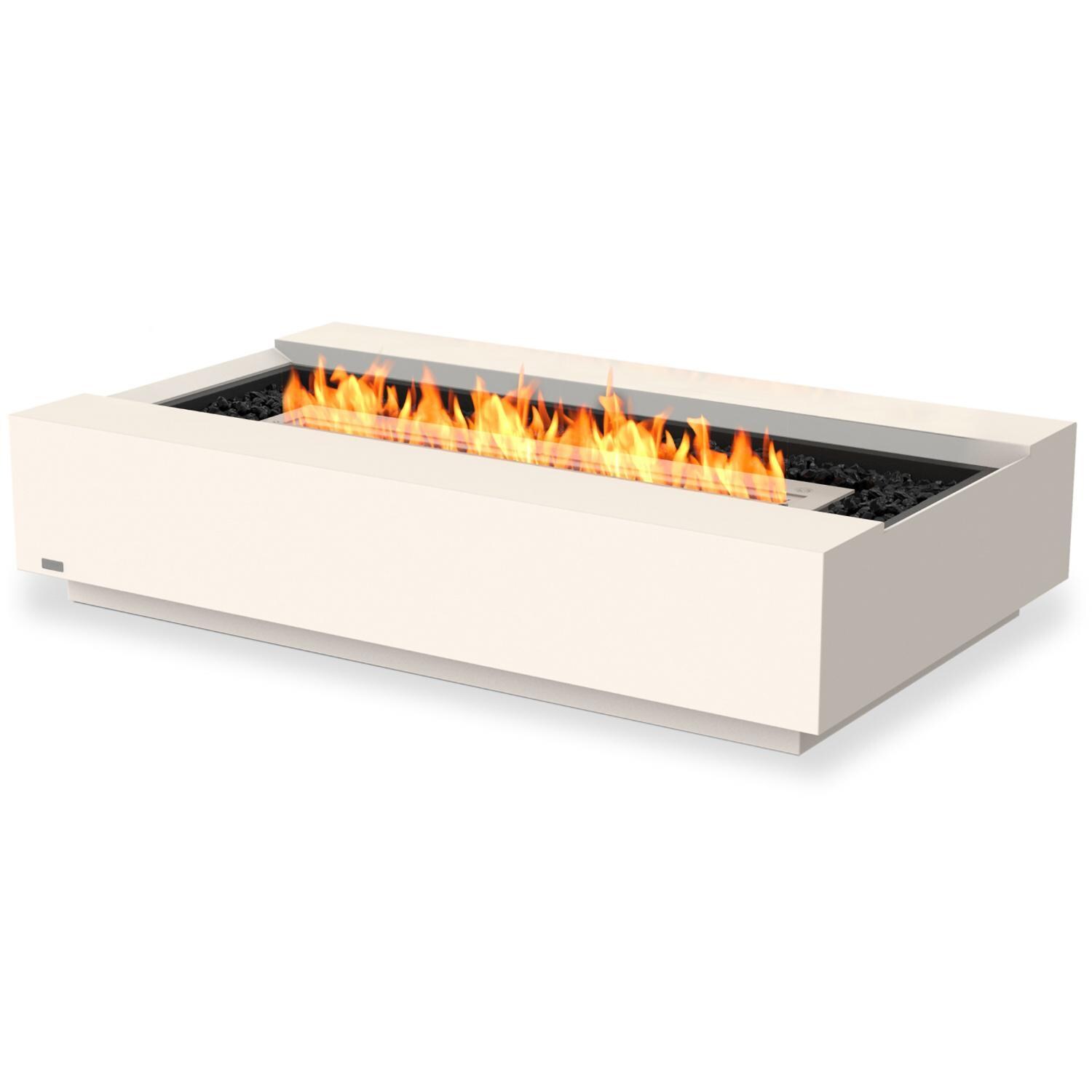 EcoSmart Fire ESF.O.CMO.50.BO.G Cosmo 50 Inch Stainless Steel Burner Rectangle Concrete Gas Pit Table in Bone - Angled with Fire Rocks - White Background thumbnail