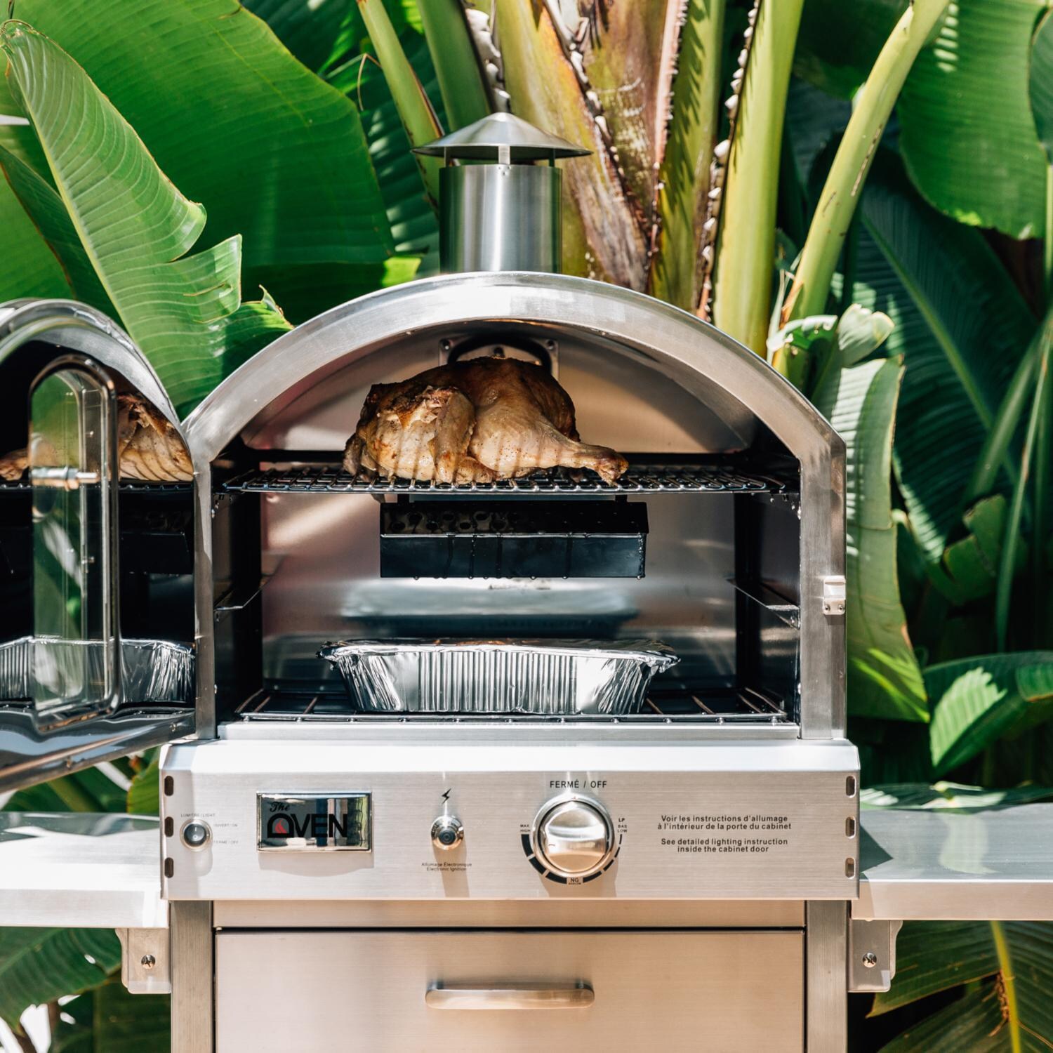 Summerset SS-OVFS-LP Freestanding Propane Gas Outdoor Pizza Oven - In Use With Smoker Box thumbnail