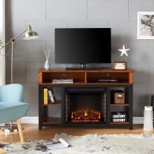 Southern Enterprises Edwards 52-Inch Electric Fireplace TV Stand - Dark Sienna & Matte Black - FE9351