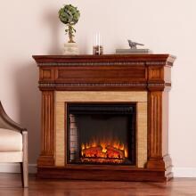 Southern Enterprises Faircrest 45-Inch Electric Fireplace Mantel W/ Infrared Heater - Oak Saddle W/ Faux Travertine - FI9617 image