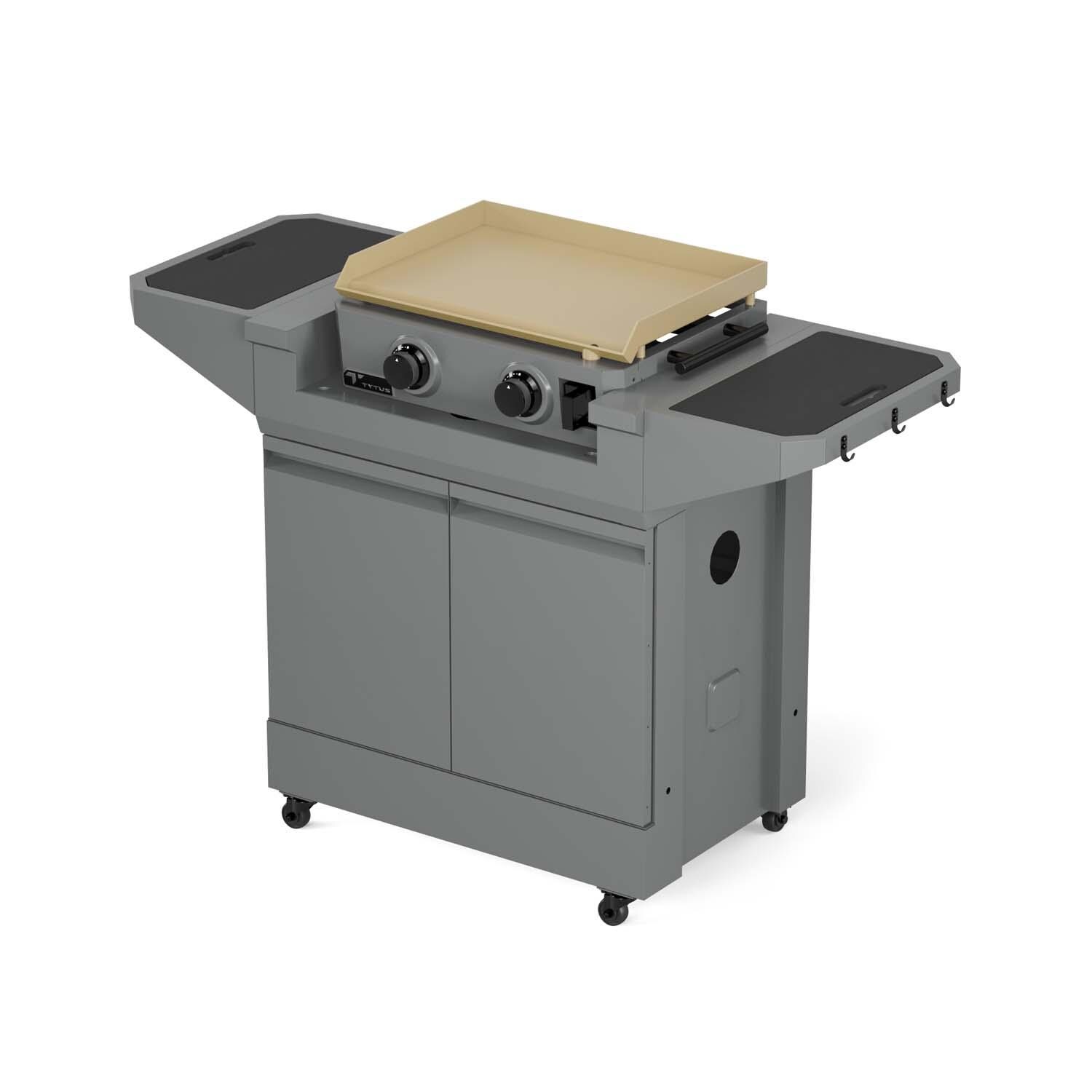 TYTUS TDT-CRT-GGRD Emberwood Propane Gas Griddle and Prep Cart - Left Angled View - White Background thumbnail