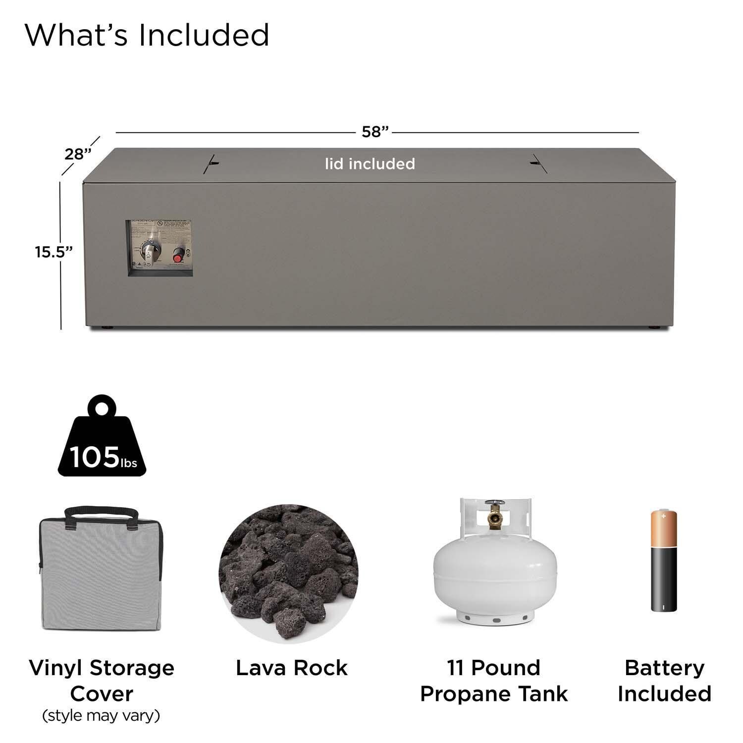 Covewood 58 Inch Rectangular Aluminum Propane Fire Pit Table w/ Hidden Propane Tank in Cloud Gray by BBQGuys Signature - Included - Detail thumbnail