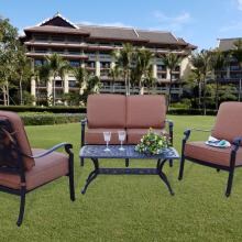 St. Cruz 4 Piece Cast Aluminum Patio Conversation Set W/ Spicy Chili Cushions By Darlee