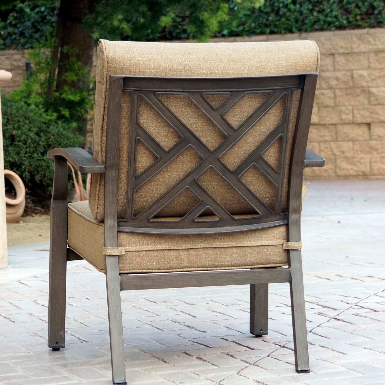 Darlee B/207-4PC-38QB Brooklyn 4 Piece Aluminum Patio Fire Pit Conversation Set w/ Sesame Polyester Cushions - Club Chair Back Detail thumbnail