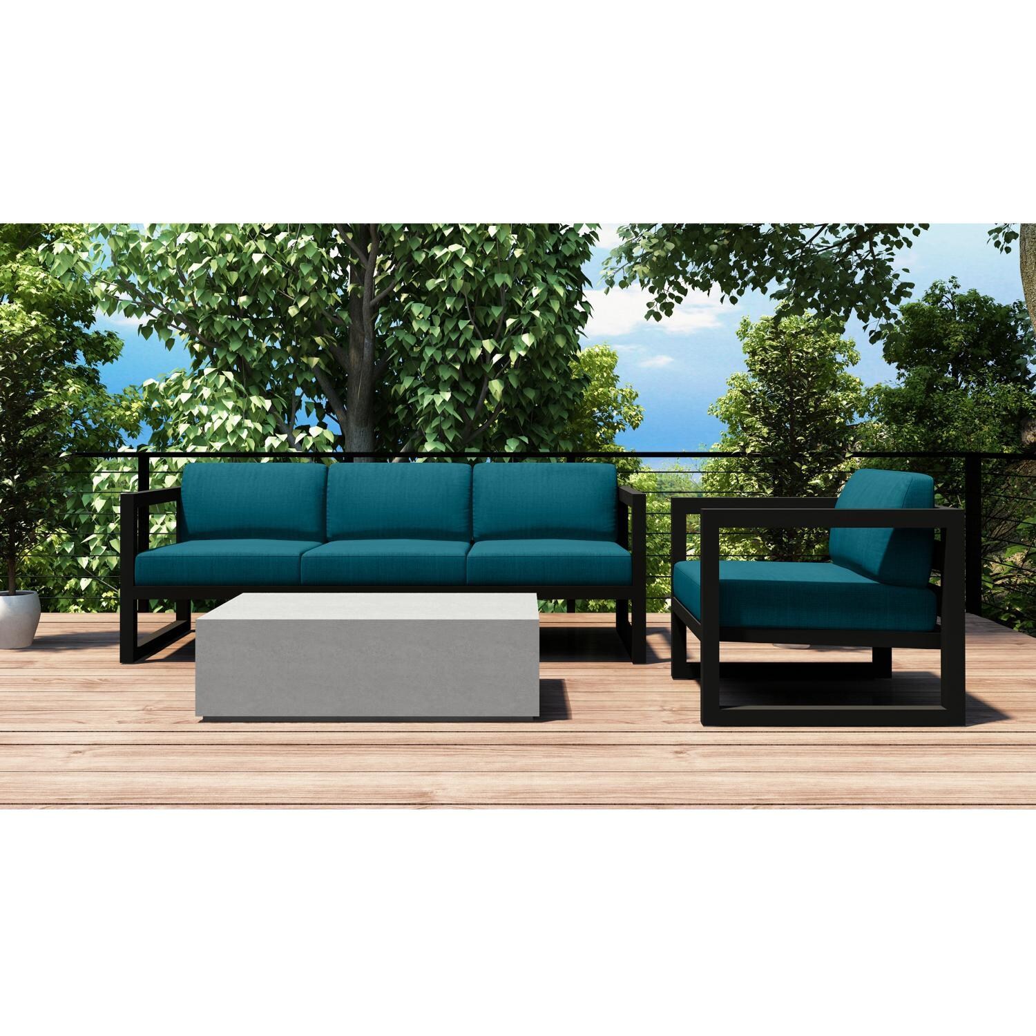 Misty Cove 3 Pc Seating Set in Slate w/Coffee Table & Spectrum Peacock Cushions by Lakeview - On Deck thumbnail