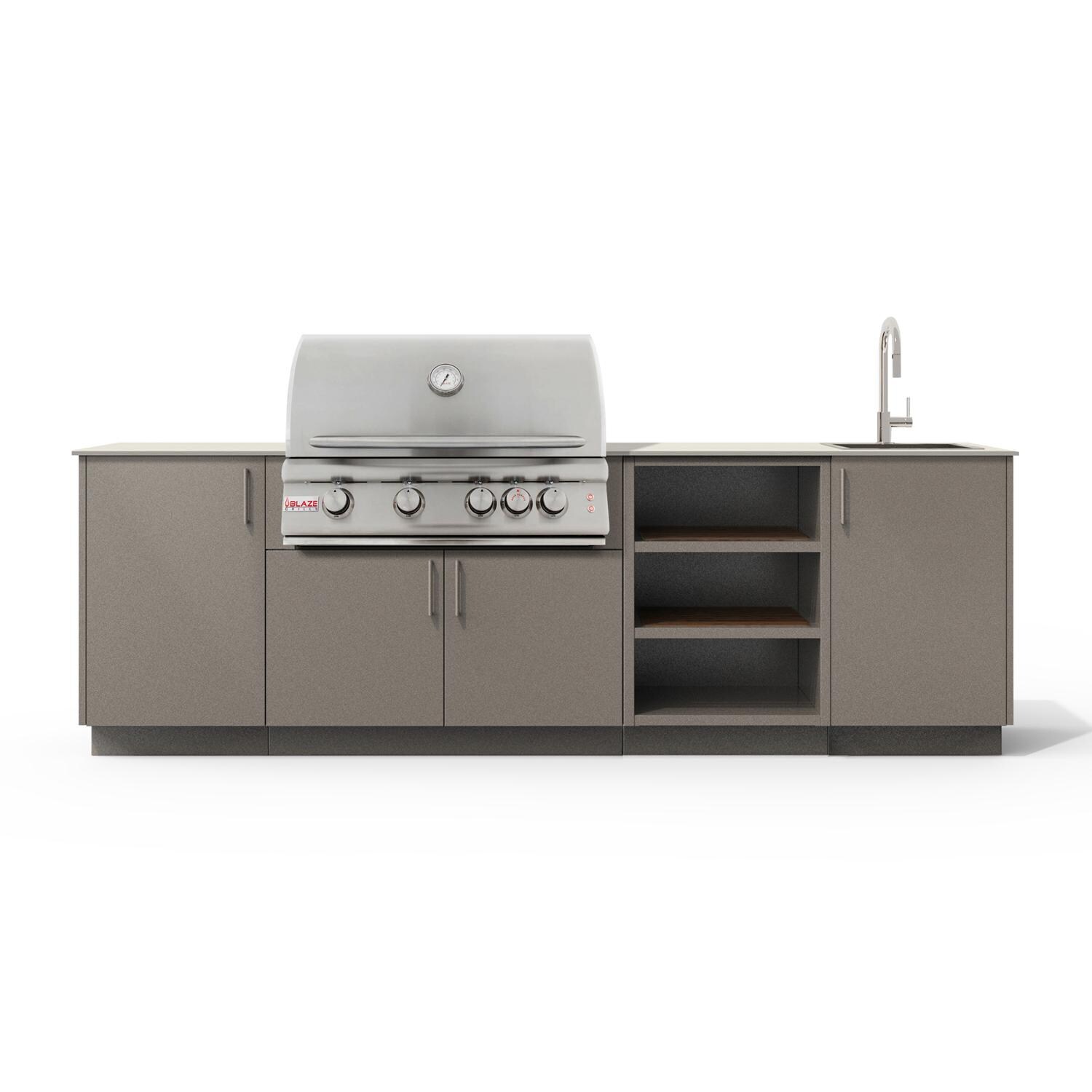 Urban Bonfire Mist 32 Outdoor Kitchen w/ Blaze LTE Propane Grill, Sink, Danae Dekton Countertop & Clay Finish - B-Mist-32-Blaze-Danae-Clay