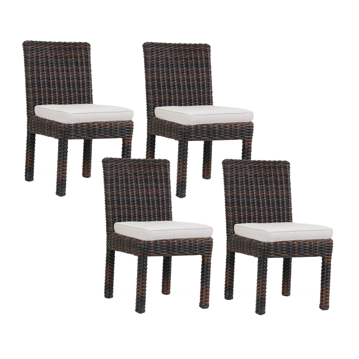 Montecito 4 Piece Wicker Patio Dining Side Chair Set W/ Sunbrella Canvas Flax Cushions By Sunset West thumbnail