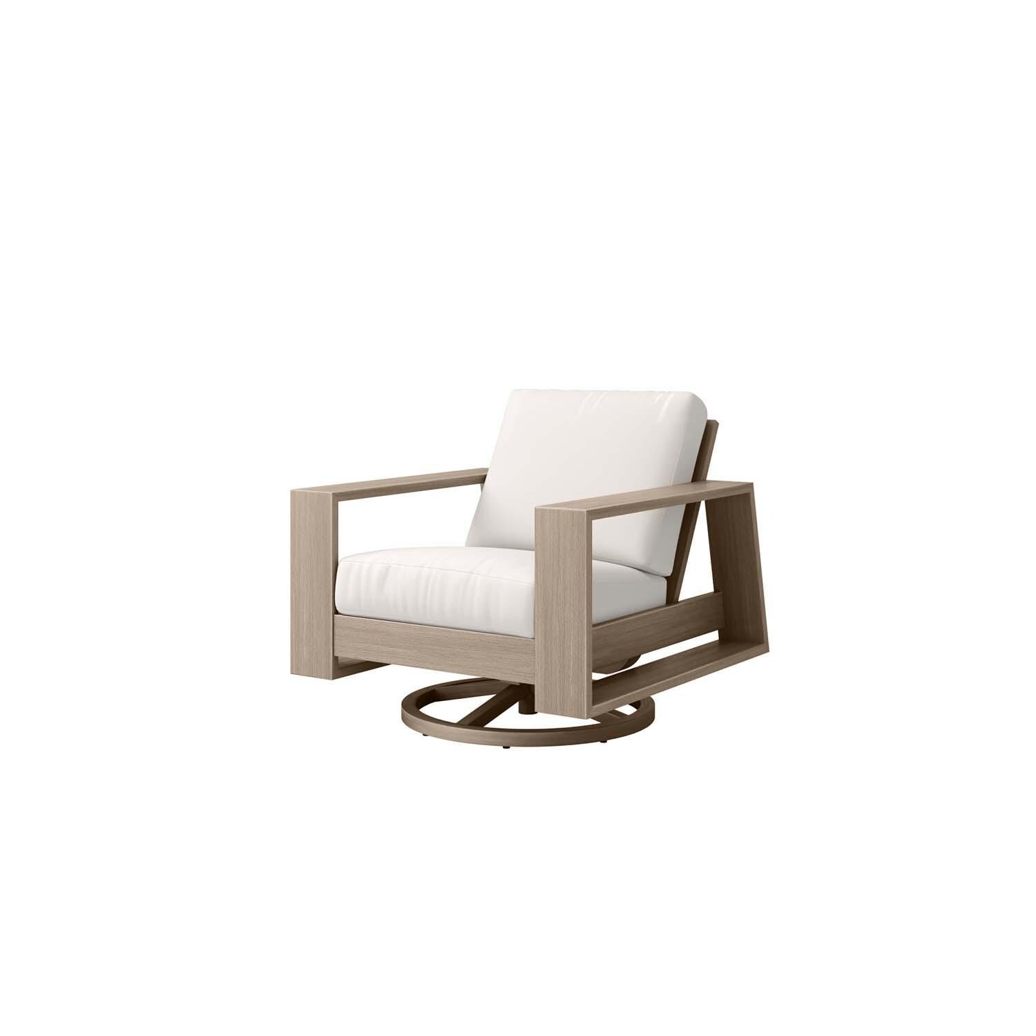 Novara Aluminum Club Chair Swivel Rocker in Flax w/ Natural White Cushions By Ebel - White Background thumbnail