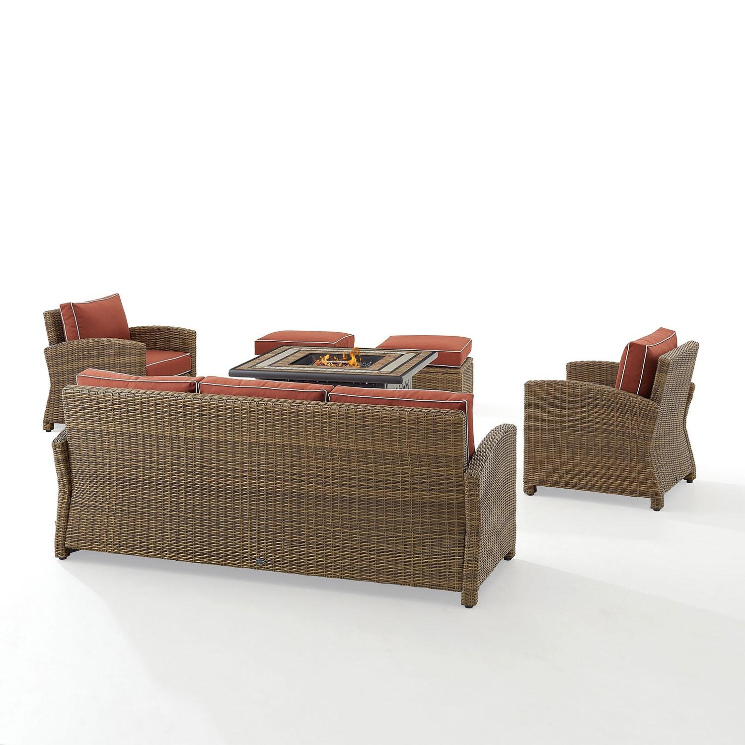 Ultimate Patio UP-92417WB-SG 6Pc Wicker Outdoor Sofa Set W/ Fire Table in Sangria - Rear - White Background thumbnail