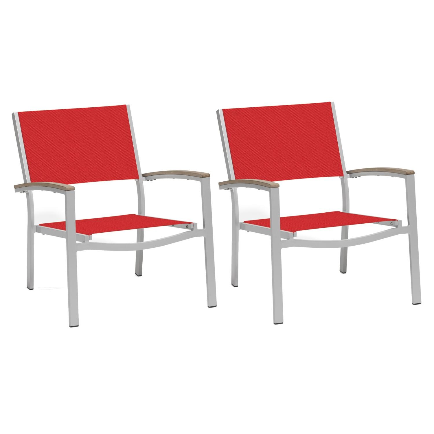 Travira 2 Pc Aluminum Patio Club Chair Set w/ Tekwood Vintage Arm Caps By Oxford Garden - Red Sling
