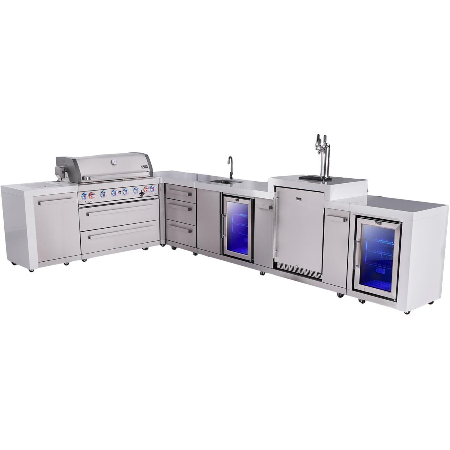 Mont Alpi Deluxe Series 12 Ft Propane Outdoor Kitchen Island w/ 32-in Grill, Side Burner, Beverage Center, Kegerator, Fridge & Triple Drawer - MAi805-D90KEGBEVFCDR - Island - White Background thumbnail